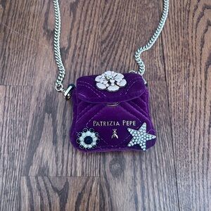 Patrizia Pepe Rich Purple Velvet Bag with Silver Chain